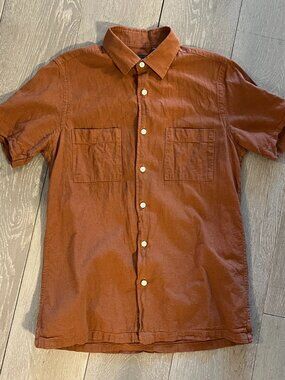 Dan John Linen Blend Short-Sleeve Button-Down Shirt, Burnt Sienna, Size S